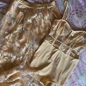 Elegant Cream & Gold Floral Dress and Bodysuit Set